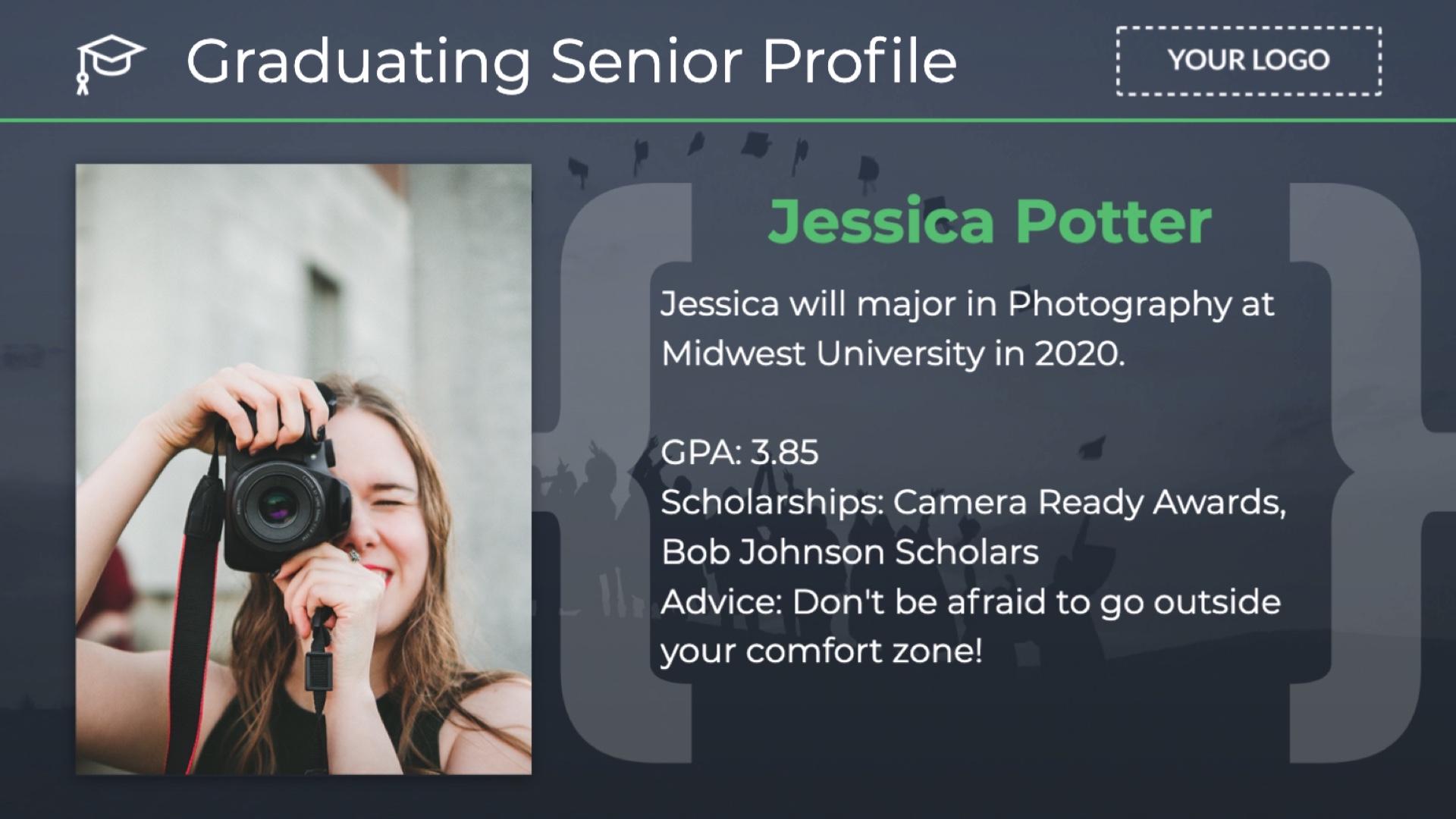 Announcement Graduating Senior Profile Digital Signage Template